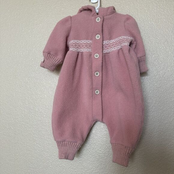 Vintage Fleece Infant Hooded One Piece Hartstrings 6/9 Months Girls - Picture 1 of 6